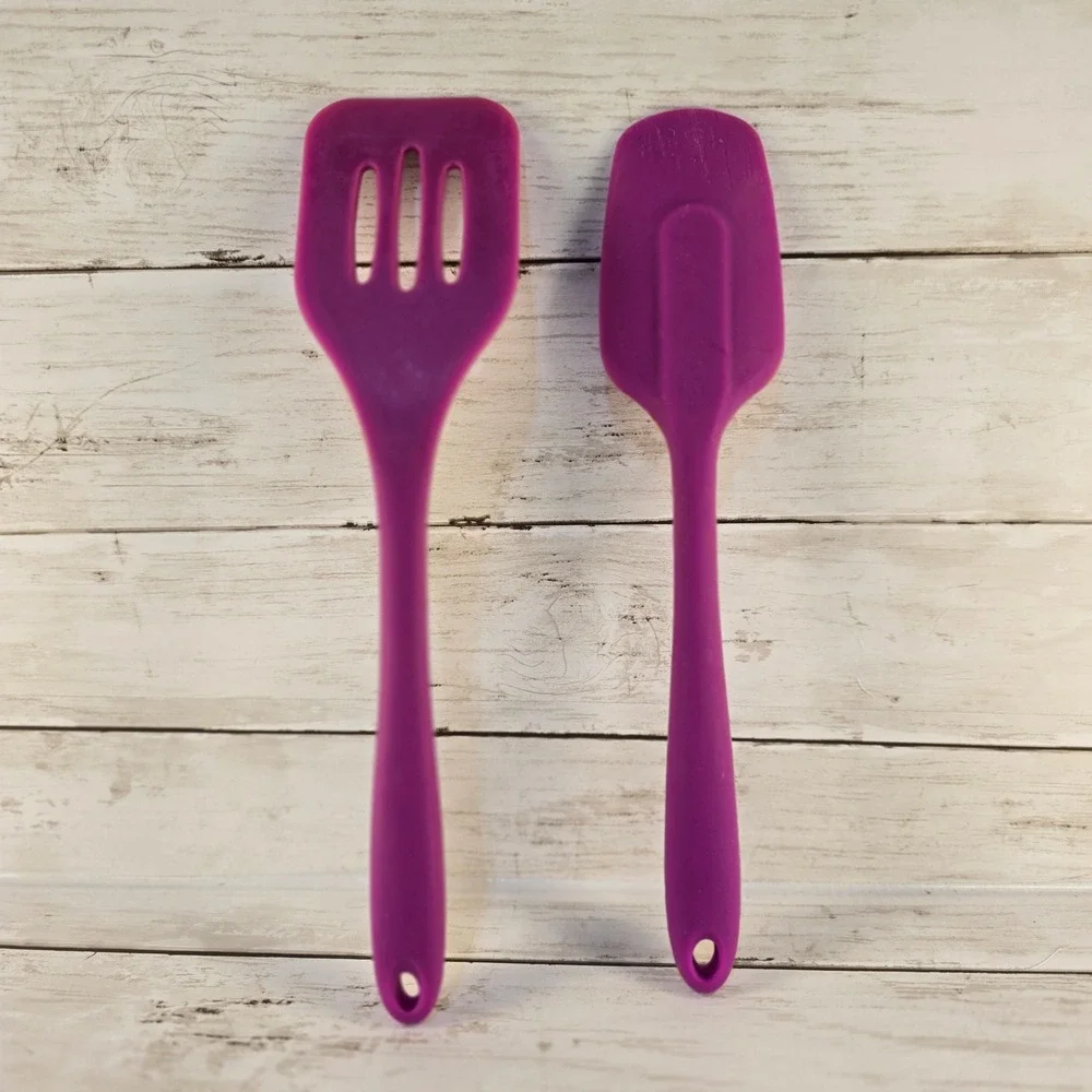 Core Kitchen Purple Silicone Spatula Set Slotted Turner and Mixing Spatula
